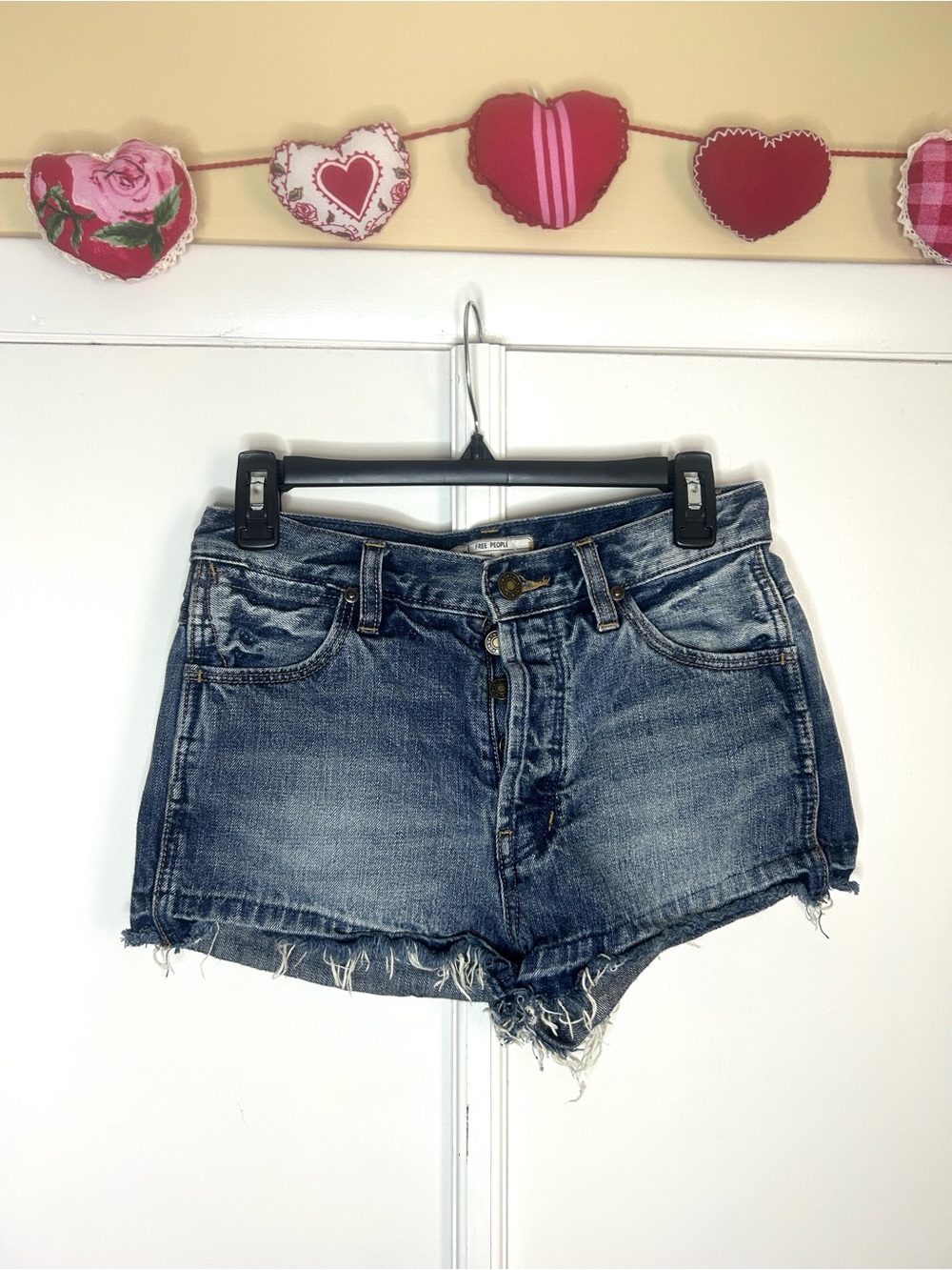 Free People Button Fly Distressed Denim Shorts